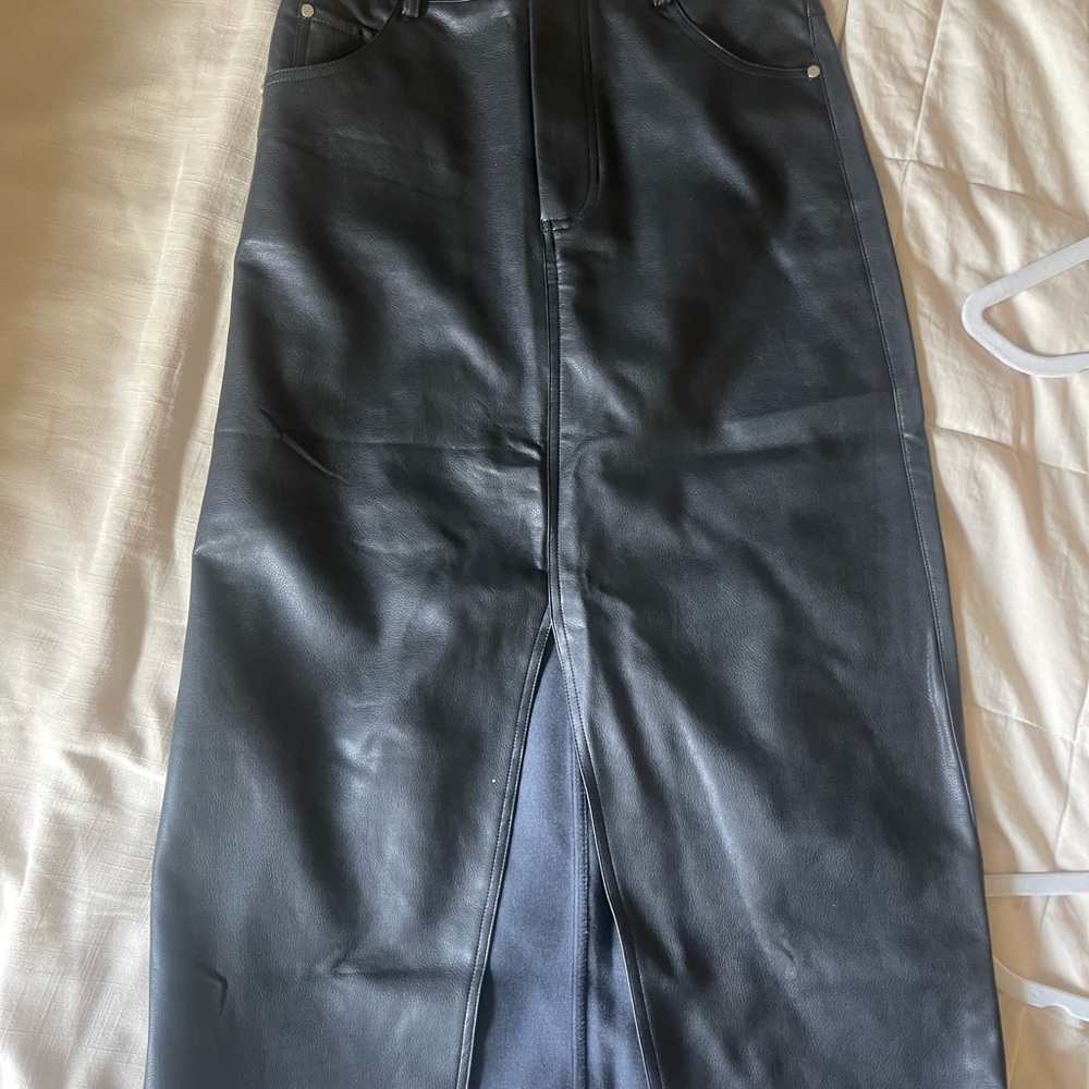 Petal and Pup Elegant Black Leather Skirt